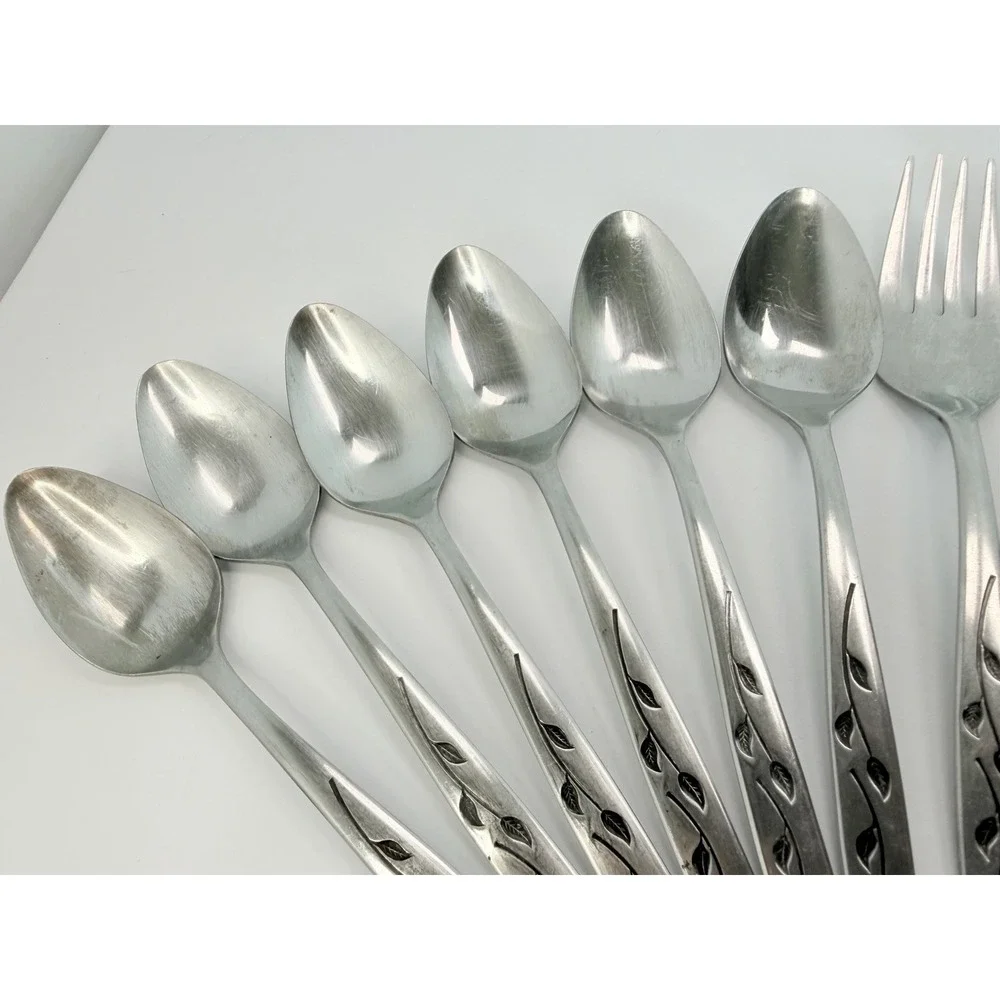 Vintage National Stainless HAITI NASCO Flatware Japan Leaves 11 Pieces